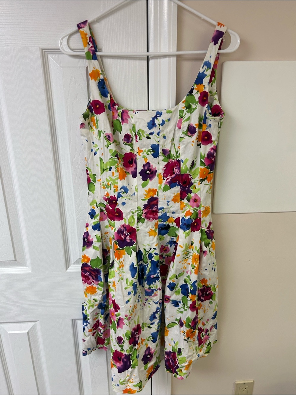 Lauren Ralph Lauren Cotton Stretch White Purple Blue Floral Fit & Flare Dress